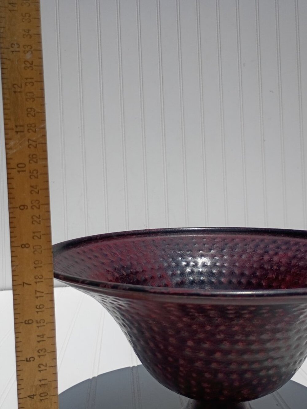 Vintage Hammered Metal Pedestal Bowl 12.5" Large Centerpiece Footed Dish Planter - Picture 11 of 14